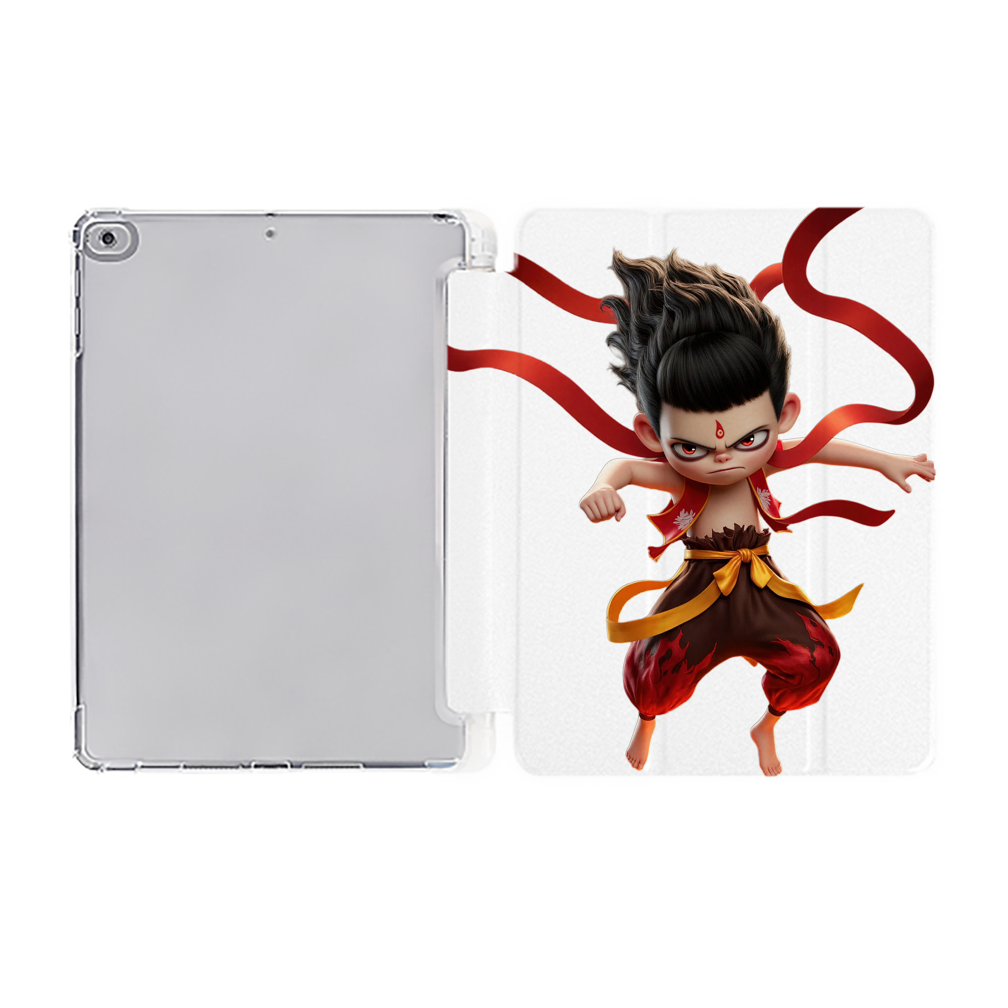 （画像用） Ne Zha 2 ナタ 魔童の大暴れ IPad ケース ペン収納付き 三つ折りスタンド PUレザー×シリコン 対応機種9.5/10.5/10.9インチ